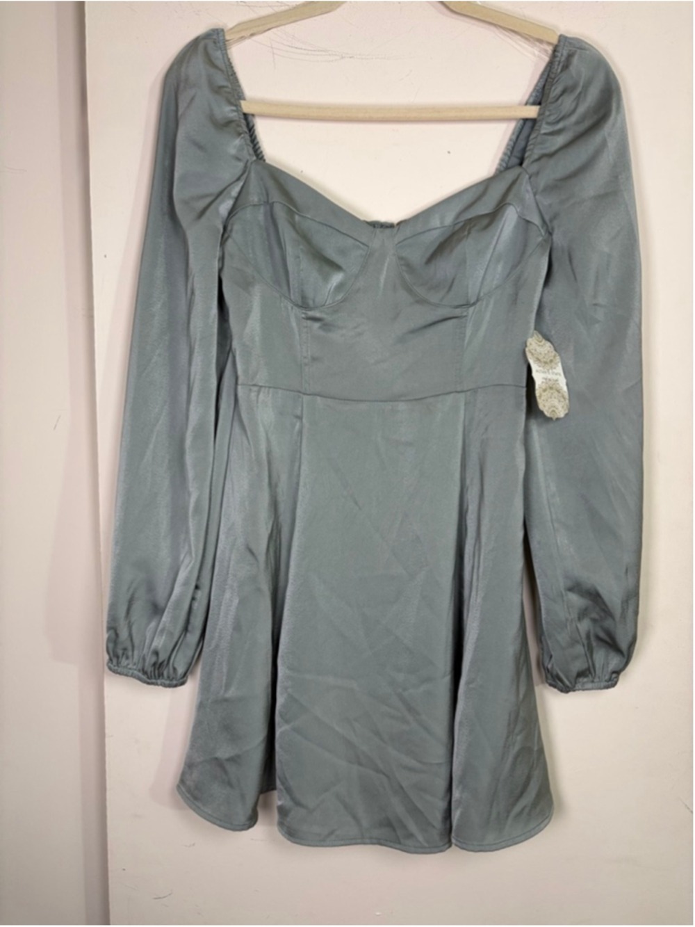 Altar'd State Sage Green Long Sleeve Smocked Back Mini Dress Size M NWT
